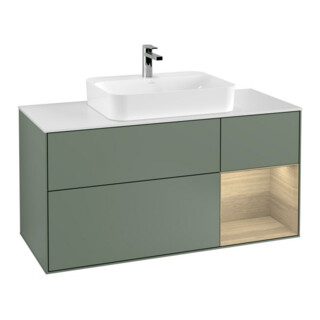 V&B Meuble sous lavabo Finion 120 cm, éclairage mural, placage m, rég re Oa ven, oli. m Lac