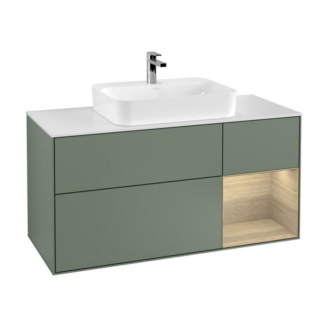 V&B Meuble sous lavabo Finion 120 cm, éclairage mural, placage m, rég re Oa ven, oli. m Lac