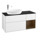 V&B Meuble sous lavabo Finion 120 cm, éclairage mural, placage noyer, blanc brillant-1