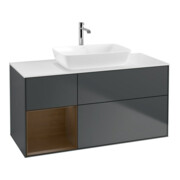 V&B Meuble sous lavabo Finion 120 cm, éclairage mural, placage noyer, bleu mat avec laque