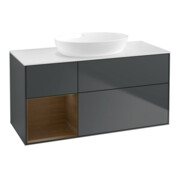 V&B Meuble sous lavabo Finion 120 cm, éclairage mural, placage noyer, bleu mat laqué