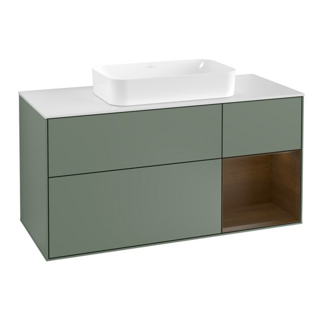 V&B Meuble sous lavabo Finion 120 cm, éclairage mural, placage noyer, laqué huile