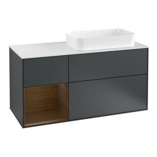 V&B Meuble sous-lavabo Finion 120 cm, éclairage mural, placage noyer, laqué mat