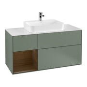 V&B Meuble sous lavabo Finion 120 cm, éclairage mural, placage noyer, laqué mat