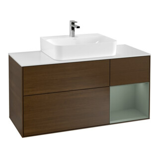 V&B Meuble sous lavabo Finion 120 cm, éclairage mural, placage noyer, laqué, veinage bois