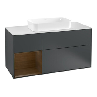 V&B Meuble sous lavabo Finion 120 cm, éclairage mural, placage noyer, mat, laqué