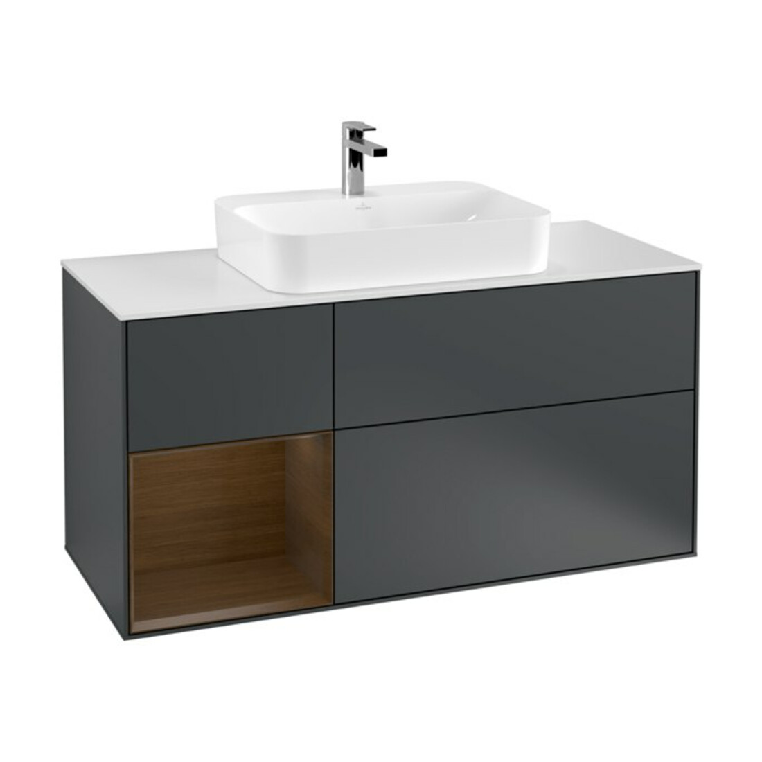 V&B Meuble sous lavabo Finion 120 cm, éclairage mural, placage noyer, mat, laqué