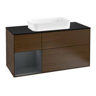 V&B Meuble sous lavabo Finion 120 cm, éclairage mural, placage noyer veiné