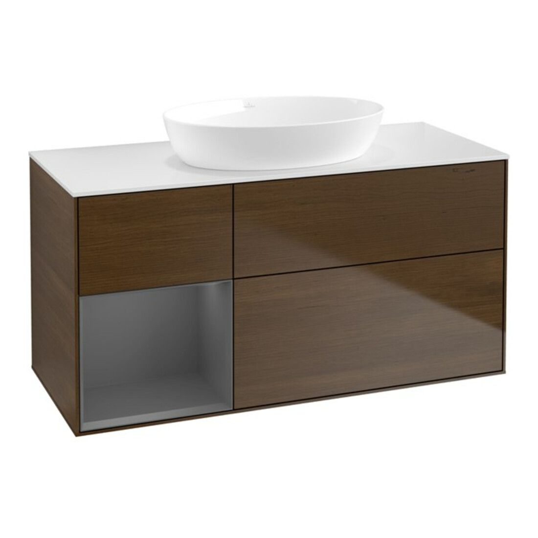 V&B Meuble sous-lavabo Finion 120 cm, éclairage mural, placage noyer veneer