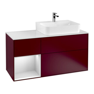 V&B Meuble sous lavabo Finion 120 cm, éclairage mural, placard blanc mat, tiroir gauche blanc mat, poignée métal
