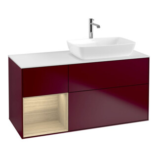 V&B Meuble sous lavabo Finion 120 cm, éclairage mural, plan abattant blanc, réglette Oa ven, Peo m