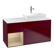 V&B Meuble sous lavabo Finion 120 cm, éclairage mural, plan abattant blanc, réglette Oa ven, Peo m