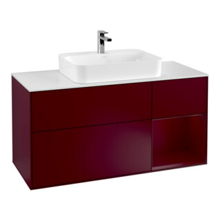 V&B Meuble sous lavabo Finion 120 cm, panneau de fermeture blanc, étagère droite Peo, Peo m