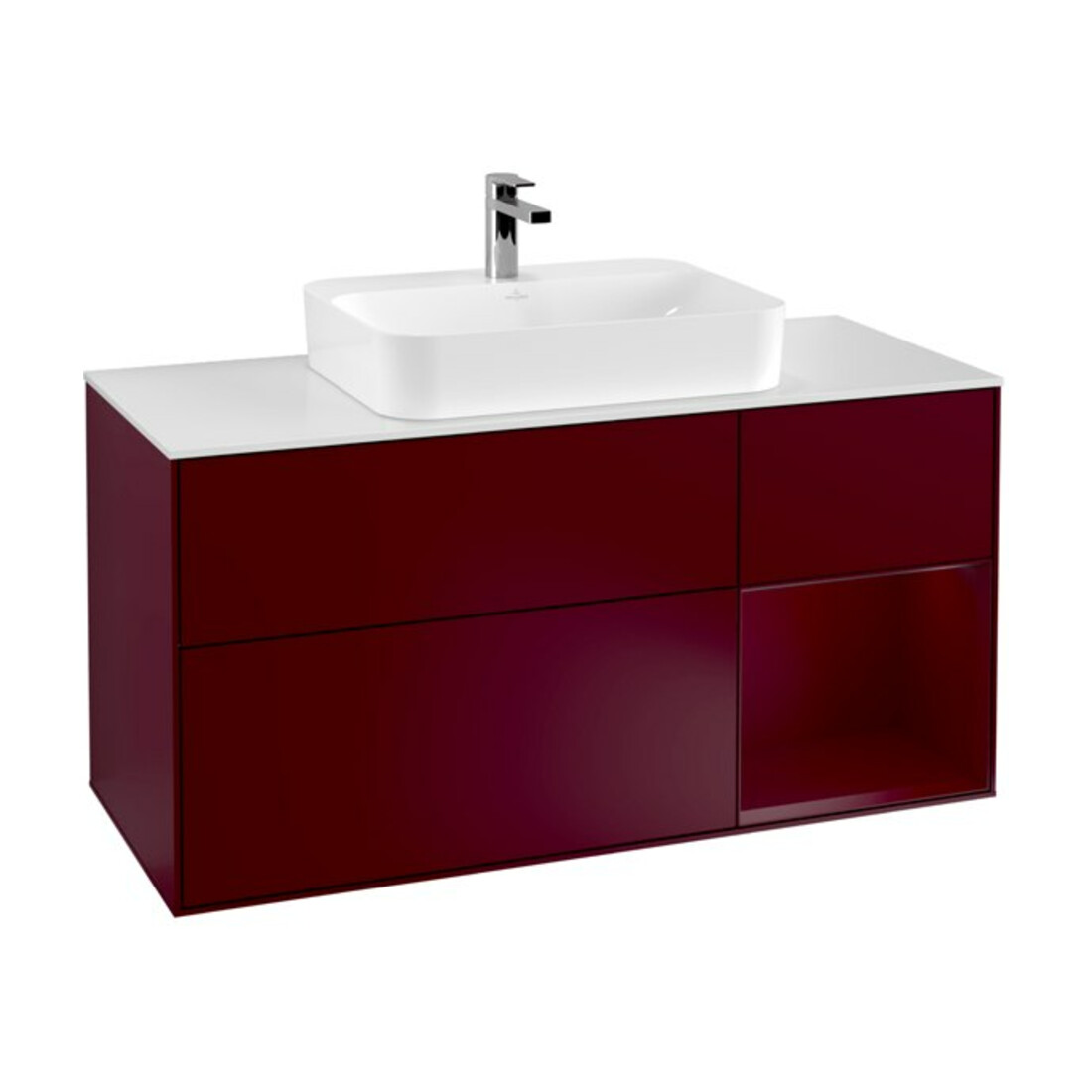 V&B Meuble sous lavabo Finion 120 cm, panneau de fermeture blanc, étagère droite Peo, Peo m