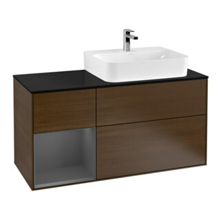 V&B Meuble sous lavabo Finion 120 cm, Pl b m, Éclairage mural, Anthracite, porte gauche, veinage bois