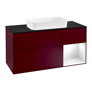 V&B Meuble sous lavabo Finion 120 cm, Pl b m, Éclairage mural, blanc brillant, Lac, Peo m