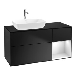 V&B Meuble sous-lavabo Finion 120 cm, Pl b m, Éclairage mural, blanc laqué, bleu laqué
