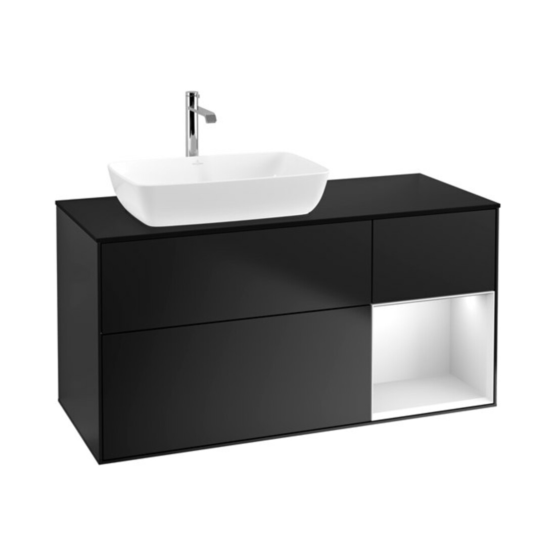 V&B Meuble sous-lavabo Finion 120 cm, Pl b m, Éclairage mural, blanc laqué, bleu laqué