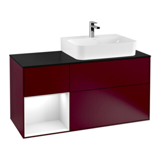 V&B Meuble sous lavabo Finion 120 cm, Pl b m, Éclairage mural, gauche, blanc brillant, Lac, Peo m