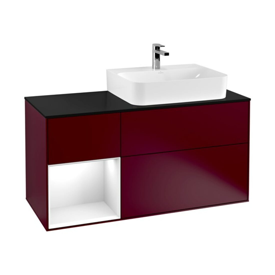 V&B Meuble sous lavabo Finion 120 cm, Pl b m, Éclairage mural, gauche, blanc brillant, Lac, Peo m