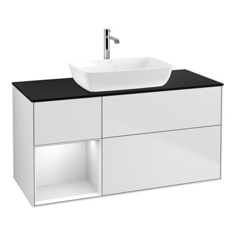 V&B Meuble sous lavabo Finion 120 cm, Pl b m, Étagère bl. m Lac, bl. m Lac