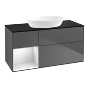 V&B Meuble sous lavabo Finion 120 cm, Pl b m, Étagère bl. m Laque, Anthrac. m