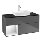 V&B Meuble sous lavabo Finion 120 cm, Pl b m, Étagère bl. m laque, Anthrac. m