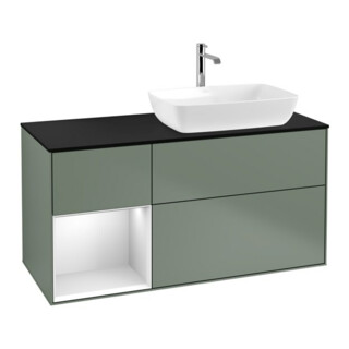 V&B Meuble sous lavabo Finion 120 cm, Pl b m, Étagère bl. m laque, Huilé m laque