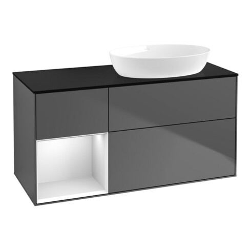 V&B Meuble sous lavabo Finion 120 cm, Pl b m, Étagère blanche m Lac, Anthracite m
