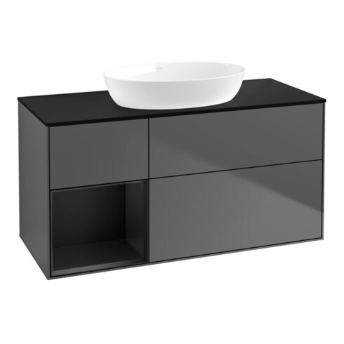 V&B Meuble sous lavabo Finion 120 cm, Pl b m, Étagère bleue m Lac, Anthracite m