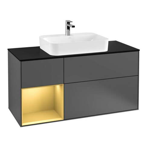 V&B Meuble sous-lavabo Finion 120 cm, Pl b m, Étagère gauche, Anthracite m