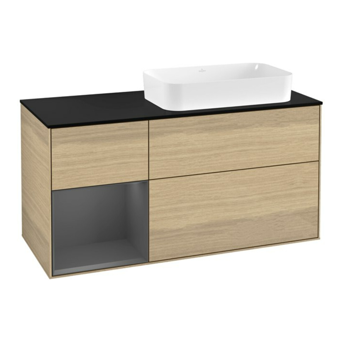 V&B Meuble sous-lavabo Finion 120 cm, Pl b m, Étagère gauche Anthracite m, Oa ven