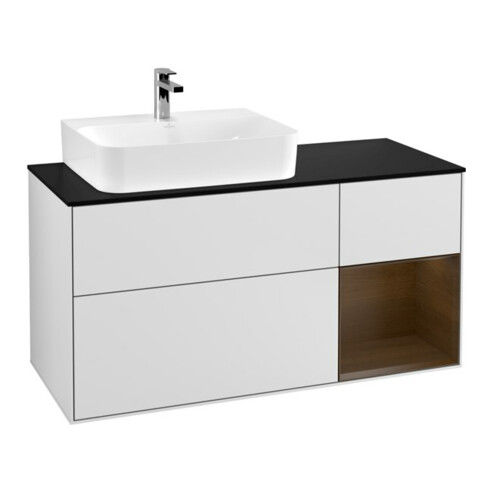 V&B Meuble sous lavabo Finion 120 cm, Pl b m, Étagère gauche, blanc mat Lac