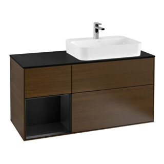 V&B Meuble sous lavabo Finion 120 cm, Pl b m, Étagère gauche, bleu m Lac, noyer ven
