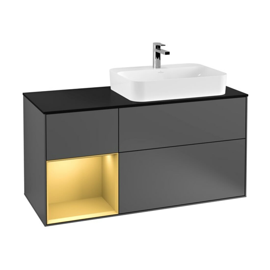 V&B Meuble sous lavabo Finion 120 cm, Pl b m, Étagère gauche gol m, Anthracite m