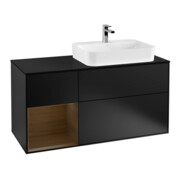 V&B Meuble sous lavabo Finion 120 cm, Pl b m, Étagère gauche, noyer verni, bleu m Lac