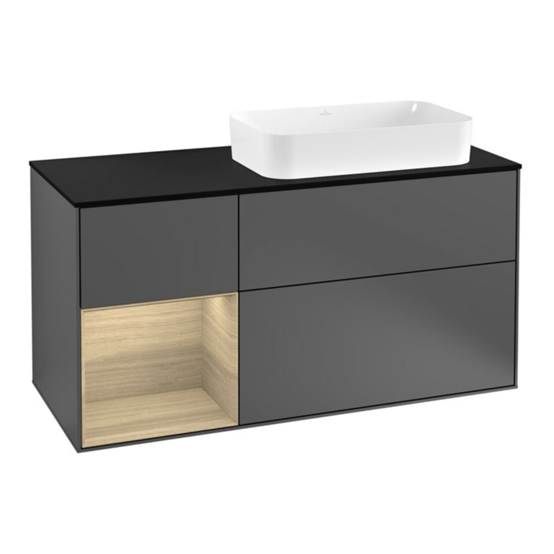 V&B Meuble sous lavabo Finion 120 cm, Pl b m, Étagère gauche Oa ven, Anthracite m