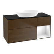 V&B Meuble sous lavabo Finion 120 cm, Pl b m, Rég glo blanc laqué, noyer ven