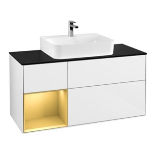 V&B Meuble sous lavabo Finion 120 cm, Pl b m, Rég li gol m, blanc brillant Lac