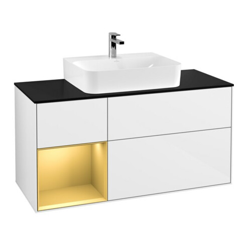 V&B Meuble sous lavabo Finion 120 cm, Pl b m, Reg li gol m, blanc brillant Lac