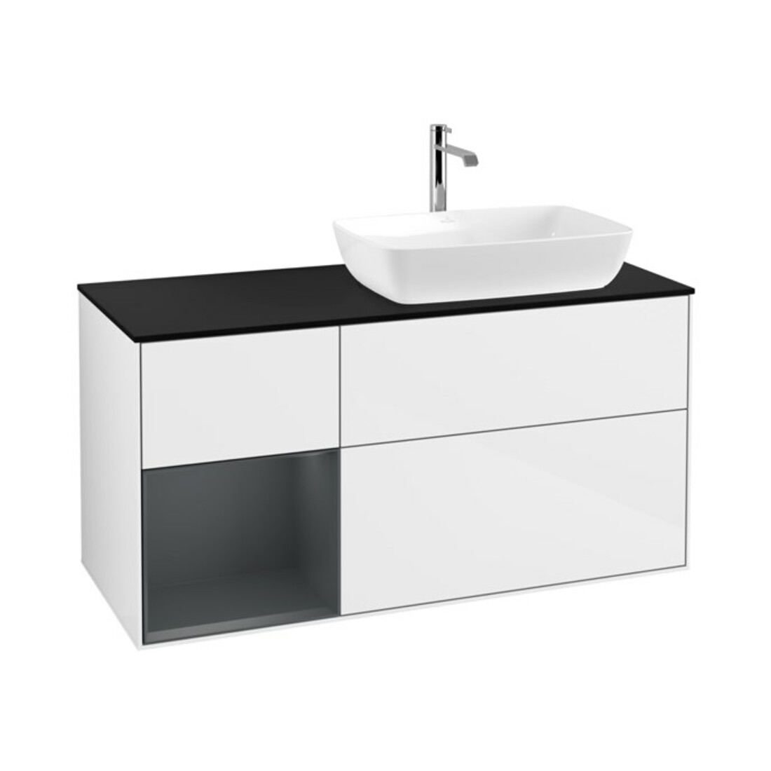V&B Meuble sous-lavabo Finion 120 cm, Pl b m, Reg md m Lac, blanc brillant Lac