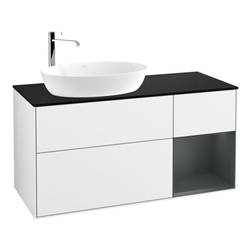 V&B Meuble sous lavabo Finion 120 cm, Pl b m, Reg md m Lac, blanc brillant Lac