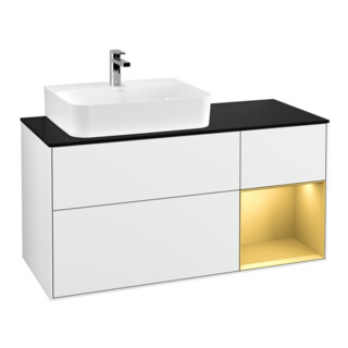 V&B Meuble sous lavabo Finion 120 cm, Pl b m, Reg re gol m, blanc brillant Lac