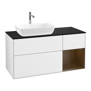 V&B Meuble sous lavabo Finion 120 cm, Pl b m, Reg wal ven, blanc brillant Lac