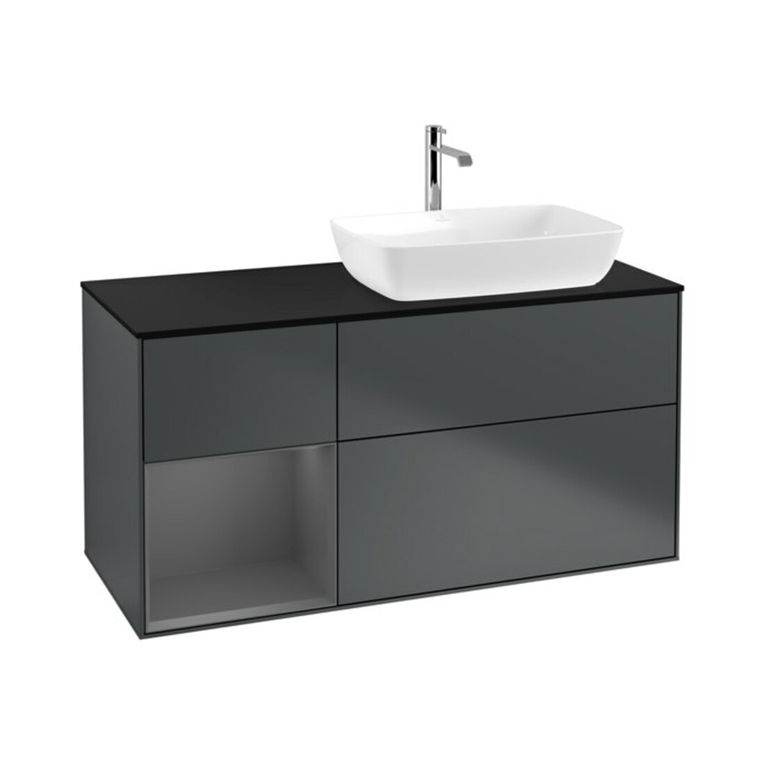 V&B Meuble sous lavabo Finion 120 cm, Pl b m, Rg A m Lac, avec éclairage mural, md bl. m Lac
