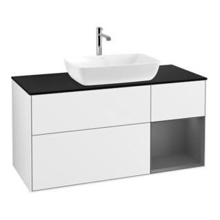 V&B Meuble sous lavabo Finion 120 cm, Pl b m, Rg A m Lac, blanc brillant Lac
