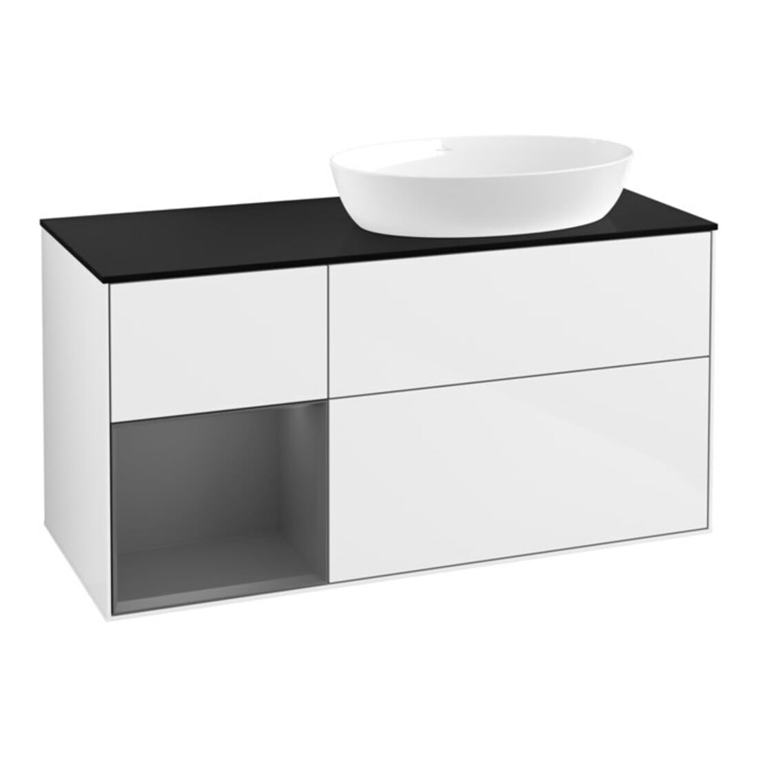 V&B Meuble sous-lavabo Finion 120 cm, Pl b m, Rg A m Lac, blanc brillant Lac