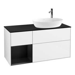 V&B Meuble sous lavabo Finion 120 cm, Pl b m, Rg bla m Lac, blanc brillant Lac