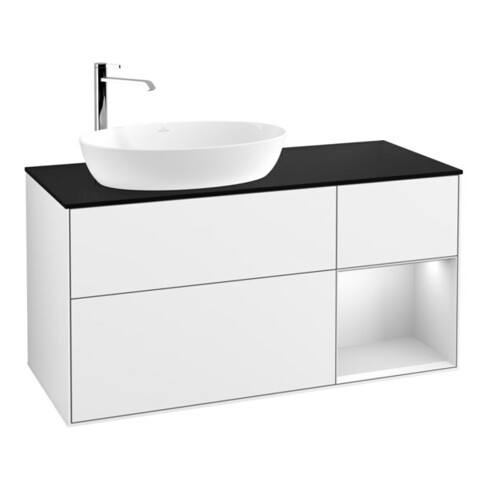 V&B Meuble sous lavabo Finion 120 cm, Pl b m, Rg blc m laqué, glo blc laqué