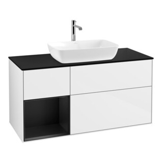 V&B Meuble sous-lavabo Finion 120 cm, Pl b m, Rg bleu m Lac, blanc brillant Lac